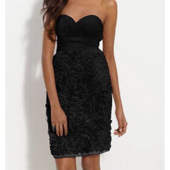 JS Collections dress Strapless Chiffon evening Black sweetheart back zip lined - Picture 1 of 10